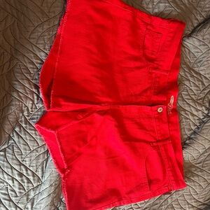 red cut off apple of my eye Diva Denim shorts